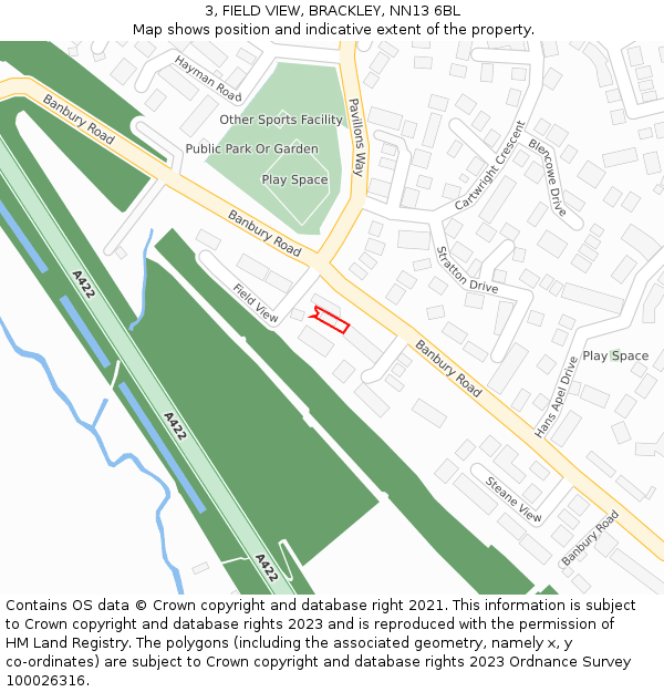 3, FIELD VIEW, BRACKLEY, NN13 6BL: Location map and indicative extent of plot