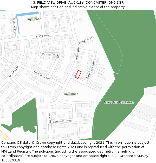 3, FIELD VIEW DRIVE, AUCKLEY, DONCASTER, DN9 3GR: Location map and indicative extent of plot