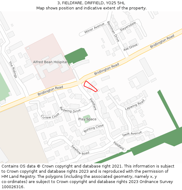 3, FIELDFARE, DRIFFIELD, YO25 5HL: Location map and indicative extent of plot