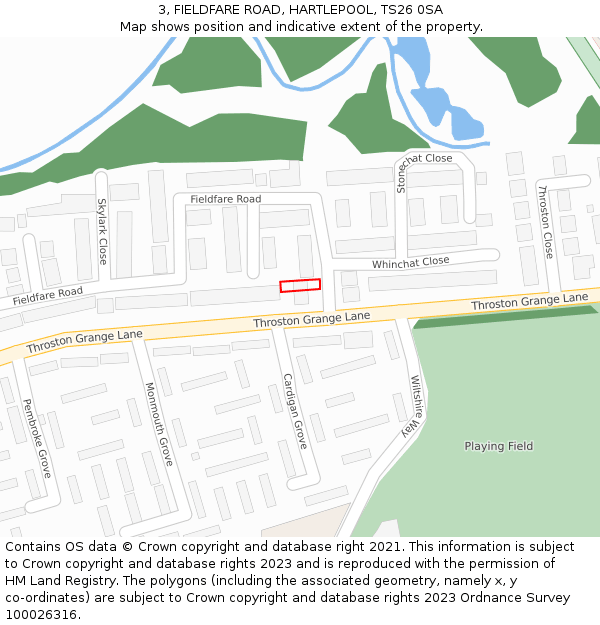 3, FIELDFARE ROAD, HARTLEPOOL, TS26 0SA: Location map and indicative extent of plot