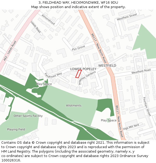 3, FIELDHEAD WAY, HECKMONDWIKE, WF16 9DU: Location map and indicative extent of plot