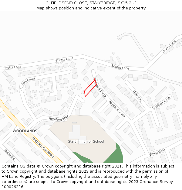 3, FIELDSEND CLOSE, STALYBRIDGE, SK15 2UF: Location map and indicative extent of plot