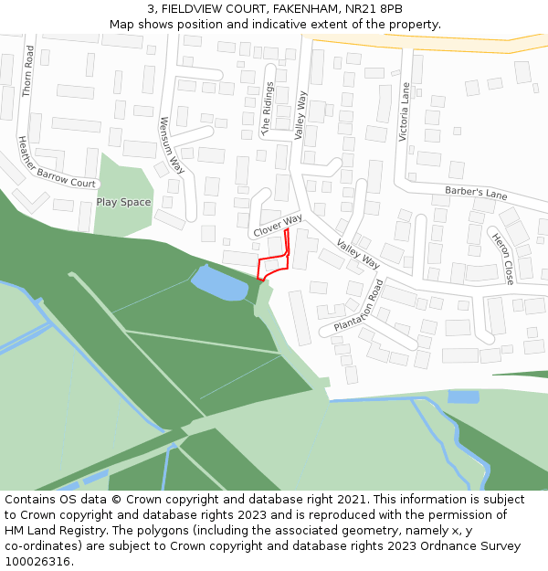 3, FIELDVIEW COURT, FAKENHAM, NR21 8PB: Location map and indicative extent of plot