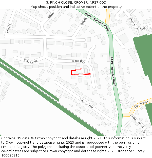 3, FINCH CLOSE, CROMER, NR27 0QD: Location map and indicative extent of plot