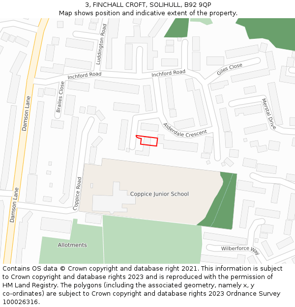 3, FINCHALL CROFT, SOLIHULL, B92 9QP: Location map and indicative extent of plot