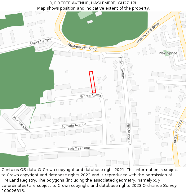 3, FIR TREE AVENUE, HASLEMERE, GU27 1PL: Location map and indicative extent of plot