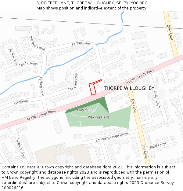 3, FIR TREE LANE, THORPE WILLOUGHBY, SELBY, YO8 9PG: Location map and indicative extent of plot