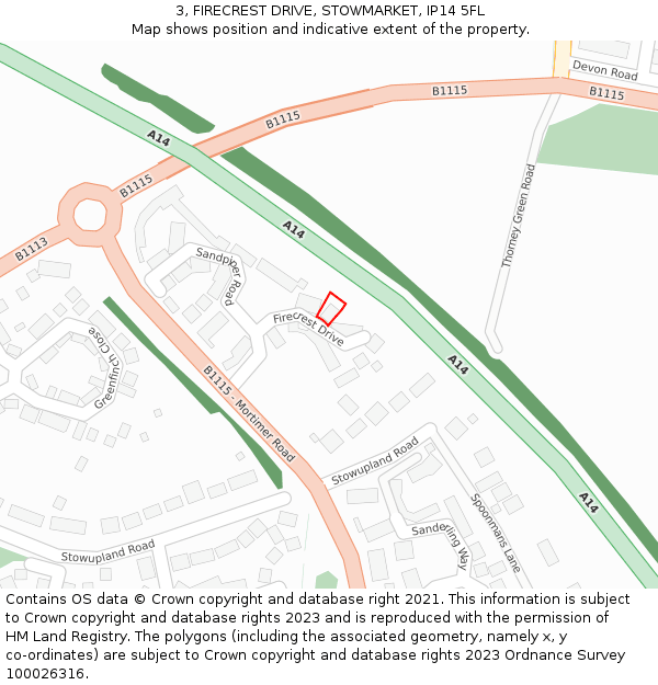 3, FIRECREST DRIVE, STOWMARKET, IP14 5FL: Location map and indicative extent of plot