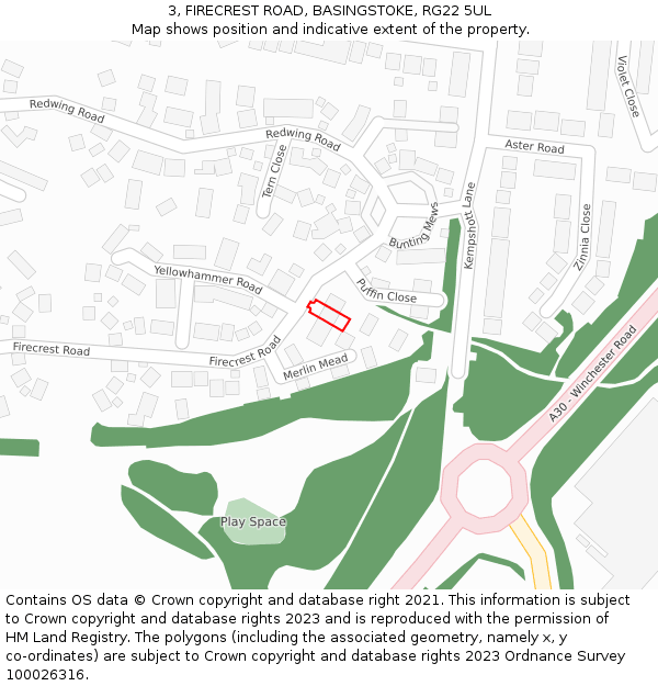 3, FIRECREST ROAD, BASINGSTOKE, RG22 5UL: Location map and indicative extent of plot