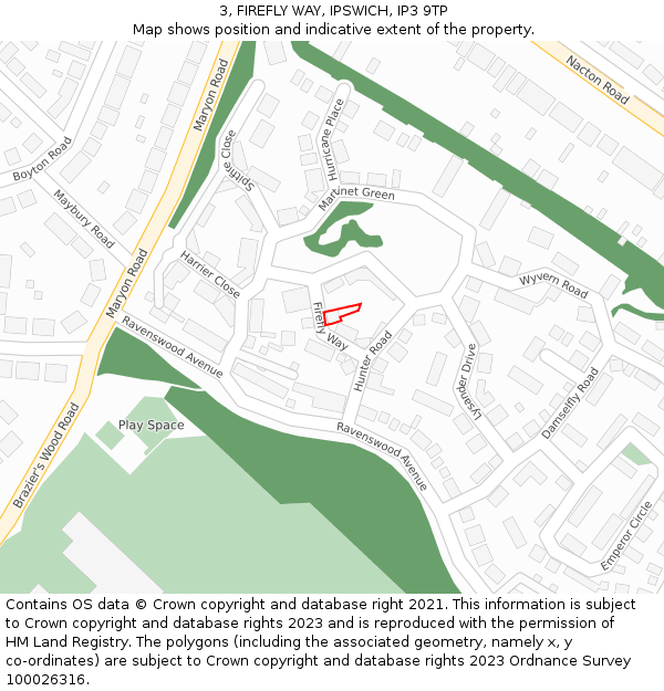 3, FIREFLY WAY, IPSWICH, IP3 9TP: Location map and indicative extent of plot