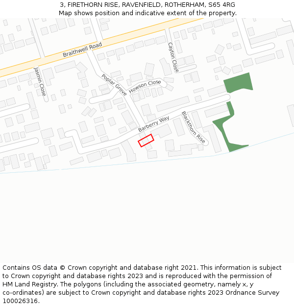 3, FIRETHORN RISE, RAVENFIELD, ROTHERHAM, S65 4RG: Location map and indicative extent of plot