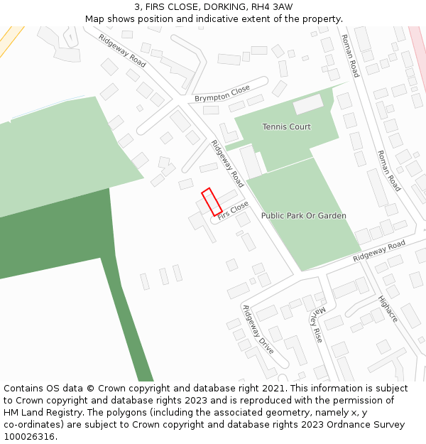 3, FIRS CLOSE, DORKING, RH4 3AW: Location map and indicative extent of plot