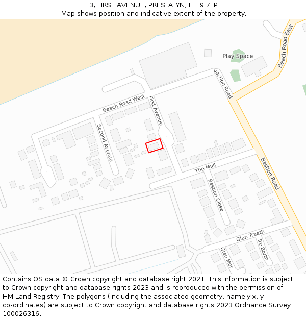 3, FIRST AVENUE, PRESTATYN, LL19 7LP: Location map and indicative extent of plot