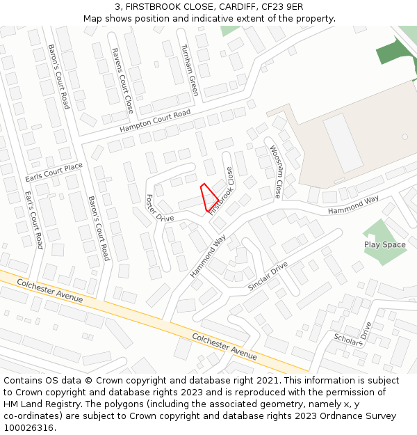 3, FIRSTBROOK CLOSE, CARDIFF, CF23 9ER: Location map and indicative extent of plot