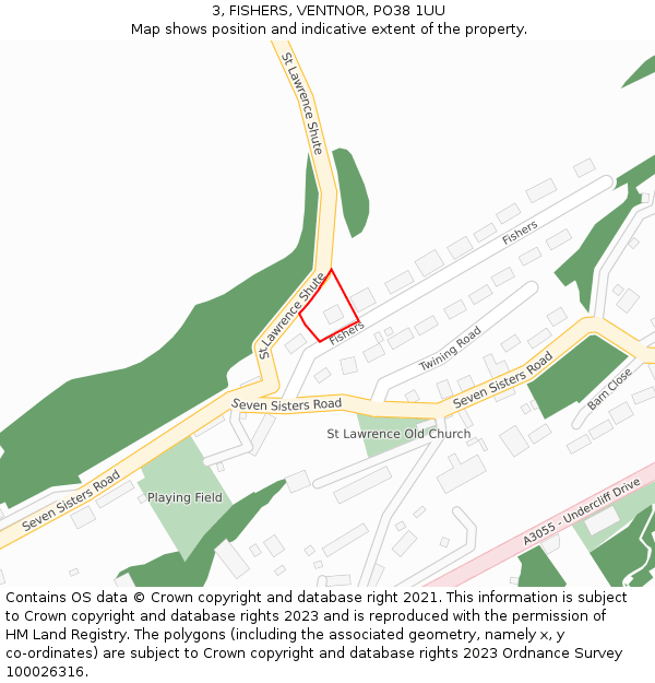 3, FISHERS, VENTNOR, PO38 1UU: Location map and indicative extent of plot