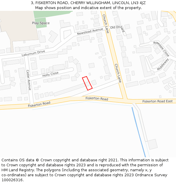 3, FISKERTON ROAD, CHERRY WILLINGHAM, LINCOLN, LN3 4JZ: Location map and indicative extent of plot