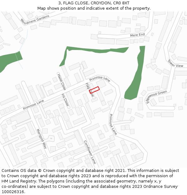 3, FLAG CLOSE, CROYDON, CR0 8XT: Location map and indicative extent of plot