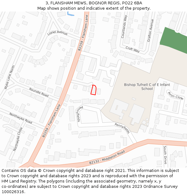 3, FLANSHAM MEWS, BOGNOR REGIS, PO22 6BA: Location map and indicative extent of plot