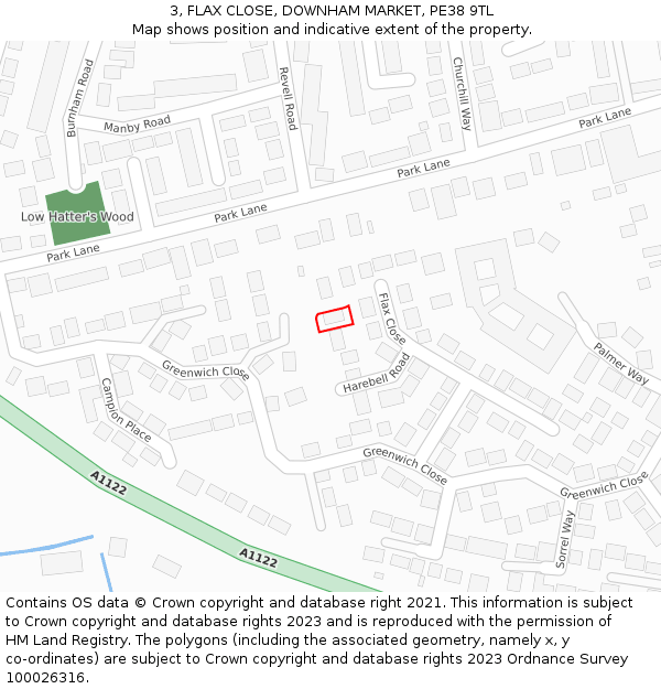 3, FLAX CLOSE, DOWNHAM MARKET, PE38 9TL: Location map and indicative extent of plot