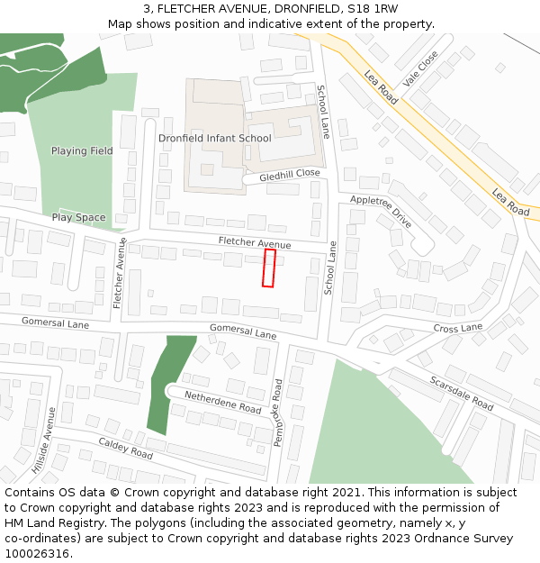 3, FLETCHER AVENUE, DRONFIELD, S18 1RW: Location map and indicative extent of plot