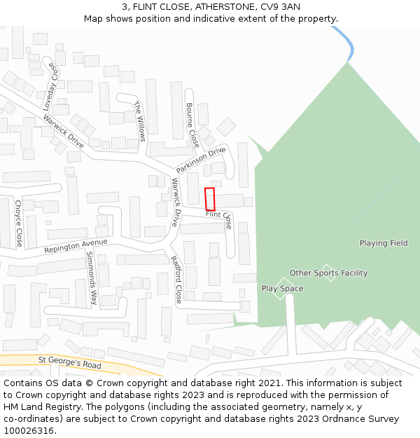 3, FLINT CLOSE, ATHERSTONE, CV9 3AN: Location map and indicative extent of plot