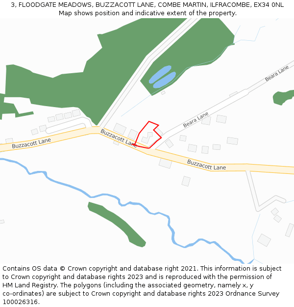 3, FLOODGATE MEADOWS, BUZZACOTT LANE, COMBE MARTIN, ILFRACOMBE, EX34 0NL: Location map and indicative extent of plot