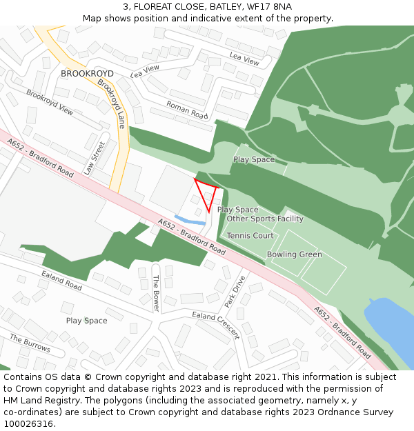 3, FLOREAT CLOSE, BATLEY, WF17 8NA: Location map and indicative extent of plot