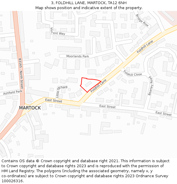3, FOLDHILL LANE, MARTOCK, TA12 6NH: Location map and indicative extent of plot