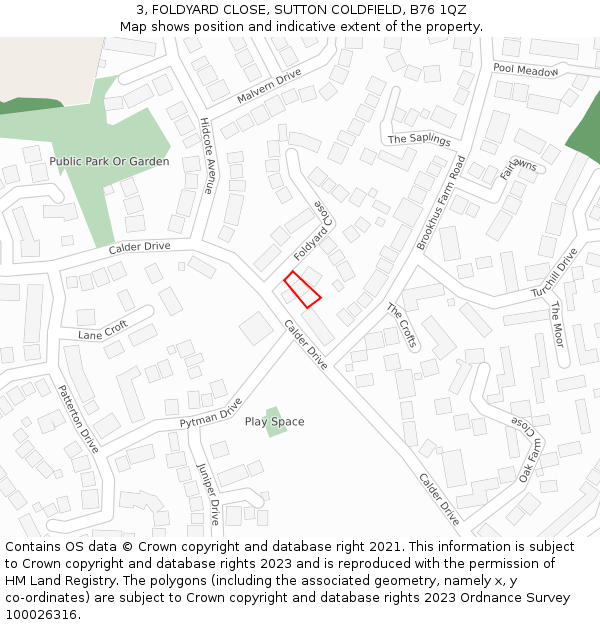 3, FOLDYARD CLOSE, SUTTON COLDFIELD, B76 1QZ: Location map and indicative extent of plot