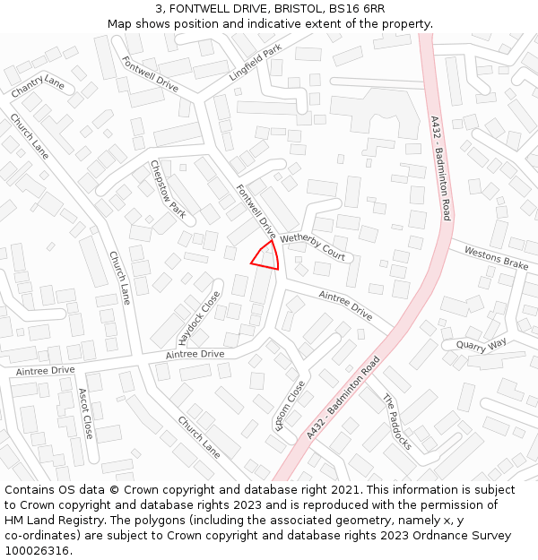 3, FONTWELL DRIVE, BRISTOL, BS16 6RR: Location map and indicative extent of plot