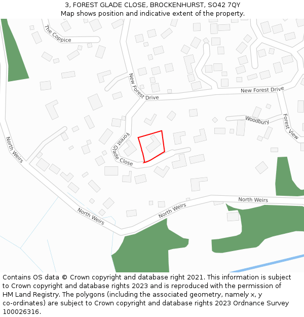 3, FOREST GLADE CLOSE, BROCKENHURST, SO42 7QY: Location map and indicative extent of plot
