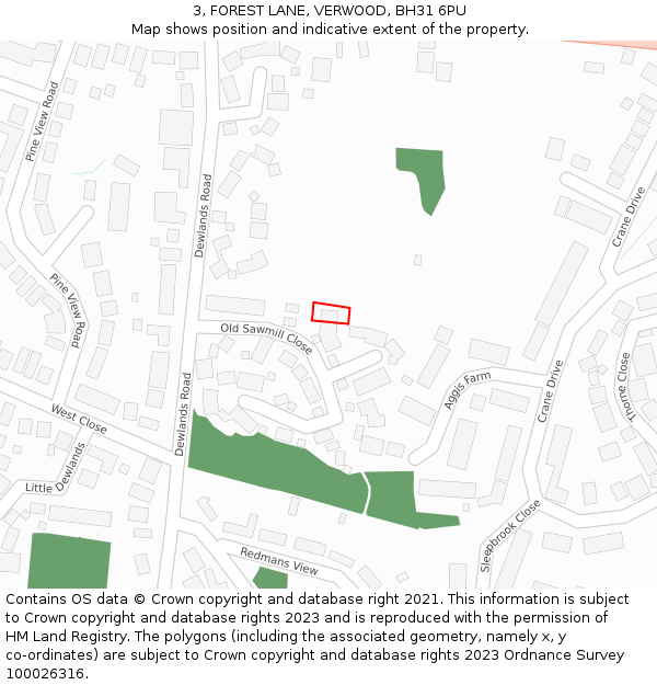 3, FOREST LANE, VERWOOD, BH31 6PU: Location map and indicative extent of plot