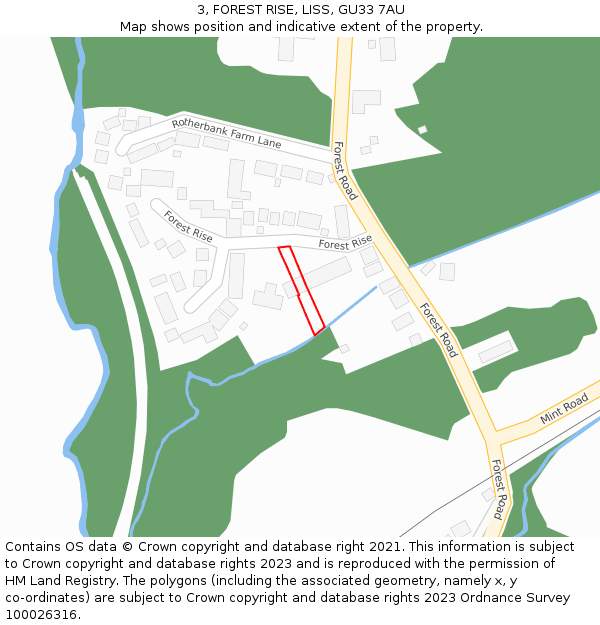 3, FOREST RISE, LISS, GU33 7AU: Location map and indicative extent of plot