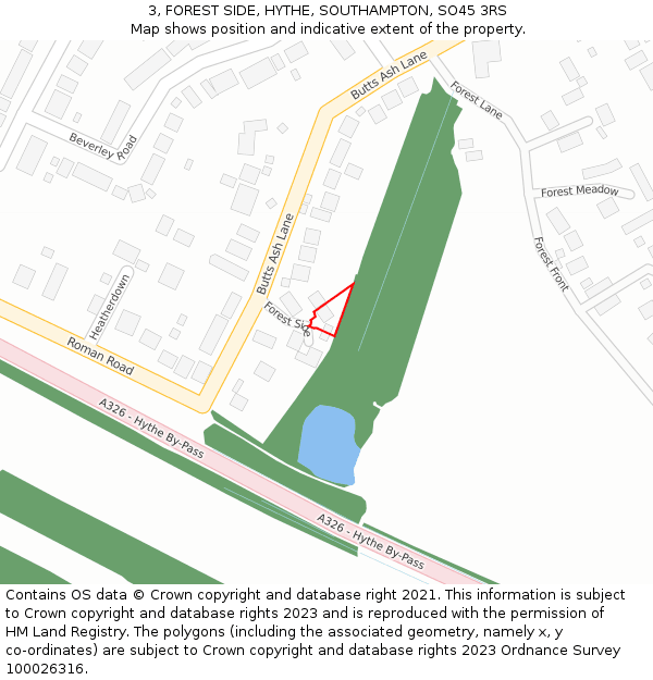 3, FOREST SIDE, HYTHE, SOUTHAMPTON, SO45 3RS: Location map and indicative extent of plot