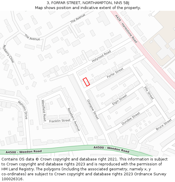 3, FORFAR STREET, NORTHAMPTON, NN5 5BJ: Location map and indicative extent of plot