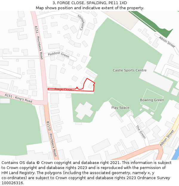 3, FORGE CLOSE, SPALDING, PE11 1XD: Location map and indicative extent of plot