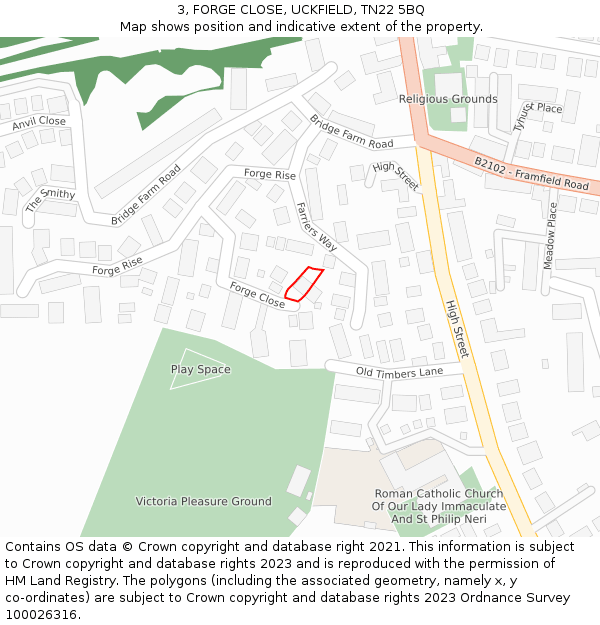 3, FORGE CLOSE, UCKFIELD, TN22 5BQ: Location map and indicative extent of plot