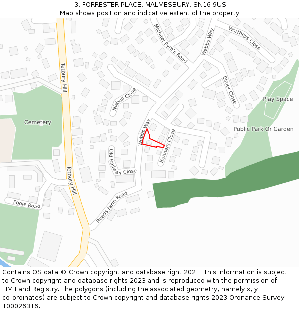 3, FORRESTER PLACE, MALMESBURY, SN16 9US: Location map and indicative extent of plot