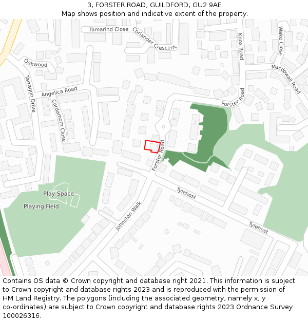 3, FORSTER ROAD, GUILDFORD, GU2 9AE: Location map and indicative extent of plot