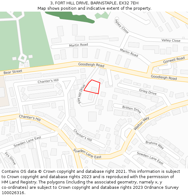 3, FORT HILL DRIVE, BARNSTAPLE, EX32 7EH: Location map and indicative extent of plot