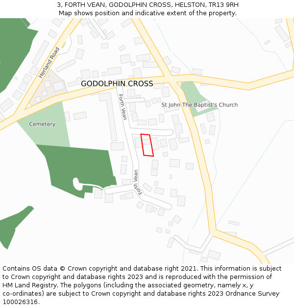 3, FORTH VEAN, GODOLPHIN CROSS, HELSTON, TR13 9RH: Location map and indicative extent of plot