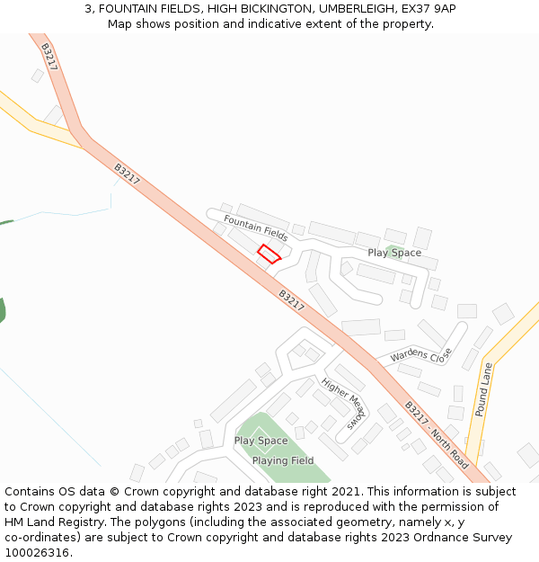 3, FOUNTAIN FIELDS, HIGH BICKINGTON, UMBERLEIGH, EX37 9AP: Location map and indicative extent of plot