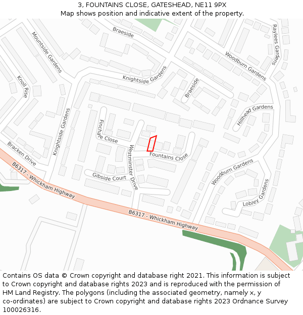 3, FOUNTAINS CLOSE, GATESHEAD, NE11 9PX: Location map and indicative extent of plot