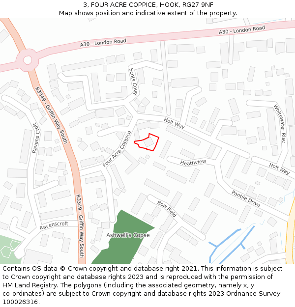 3, FOUR ACRE COPPICE, HOOK, RG27 9NF: Location map and indicative extent of plot