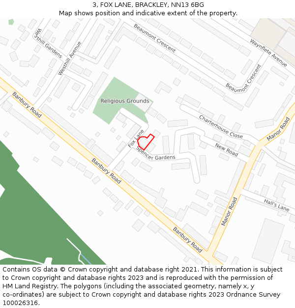 3, FOX LANE, BRACKLEY, NN13 6BG: Location map and indicative extent of plot