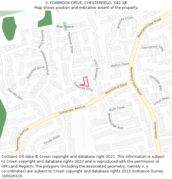 3, FOXBROOK DRIVE, CHESTERFIELD, S40 3JR: Location map and indicative extent of plot