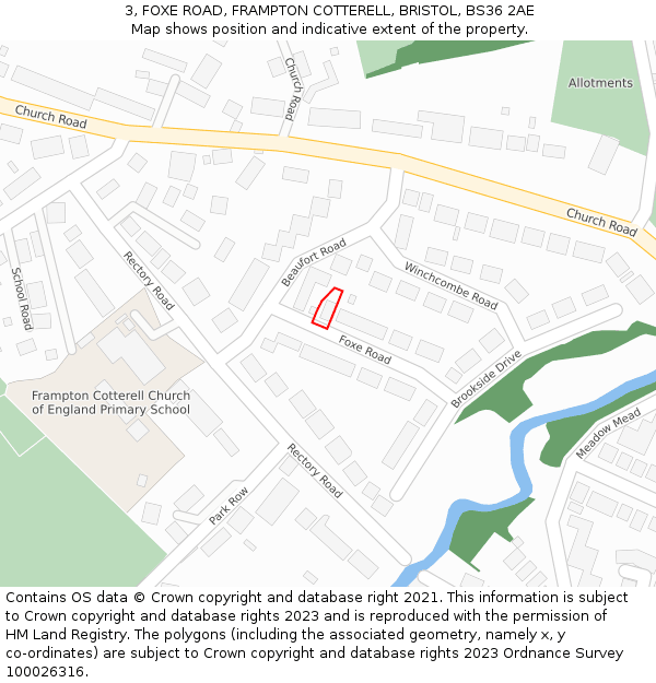 3, FOXE ROAD, FRAMPTON COTTERELL, BRISTOL, BS36 2AE: Location map and indicative extent of plot