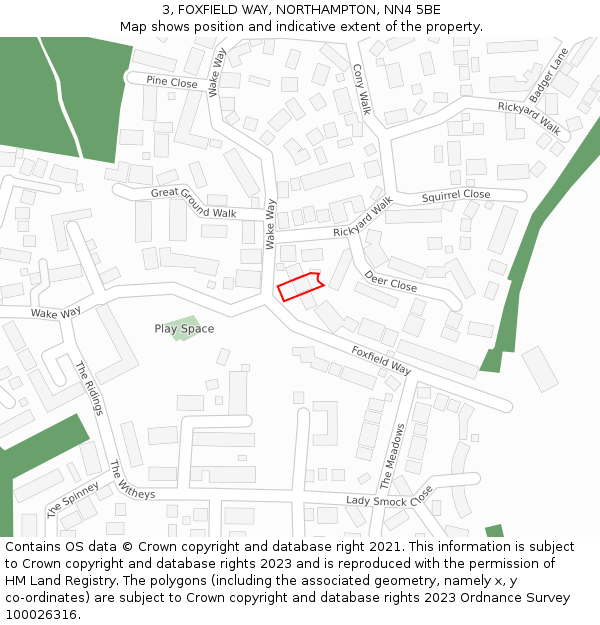 3, FOXFIELD WAY, NORTHAMPTON, NN4 5BE: Location map and indicative extent of plot