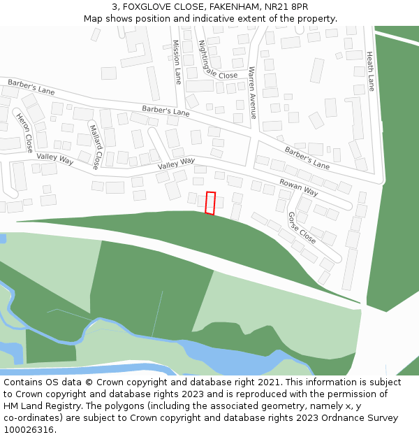 3, FOXGLOVE CLOSE, FAKENHAM, NR21 8PR: Location map and indicative extent of plot