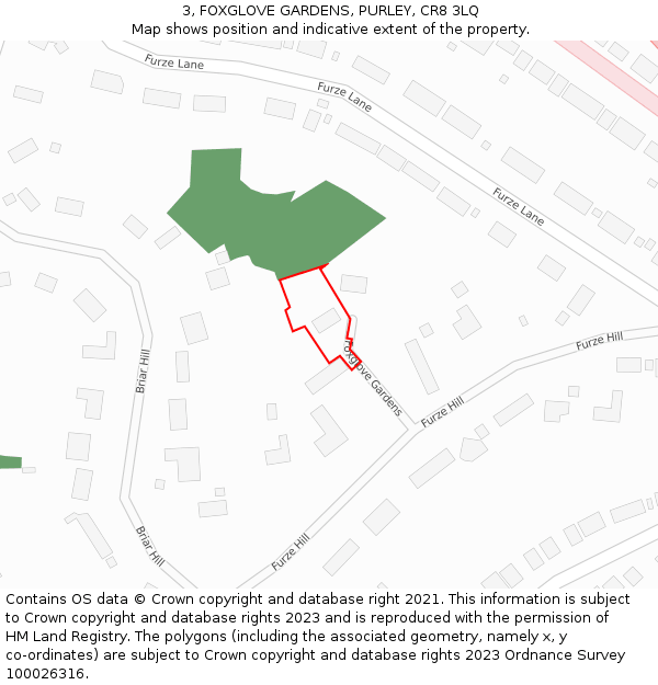 3, FOXGLOVE GARDENS, PURLEY, CR8 3LQ: Location map and indicative extent of plot